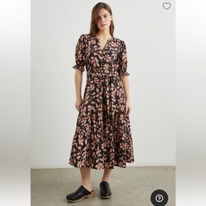 Rails Eliana Dress - Black Maxi Dress with Pink Leaf Print